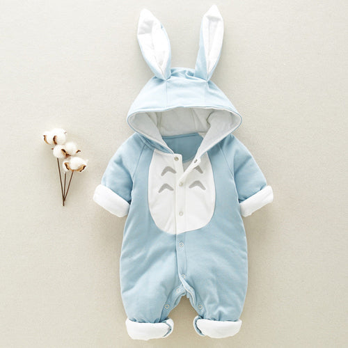 The new cotton padded cotton baby romper thickened chinchilla hooded