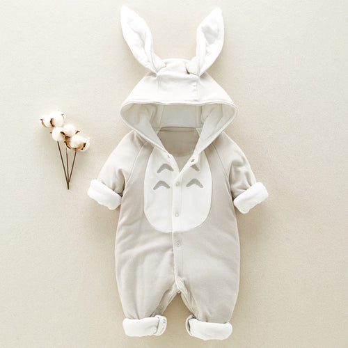 The new cotton padded cotton baby romper thickened chinchilla hooded