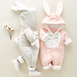 The new cotton padded cotton baby romper thickened chinchilla hooded