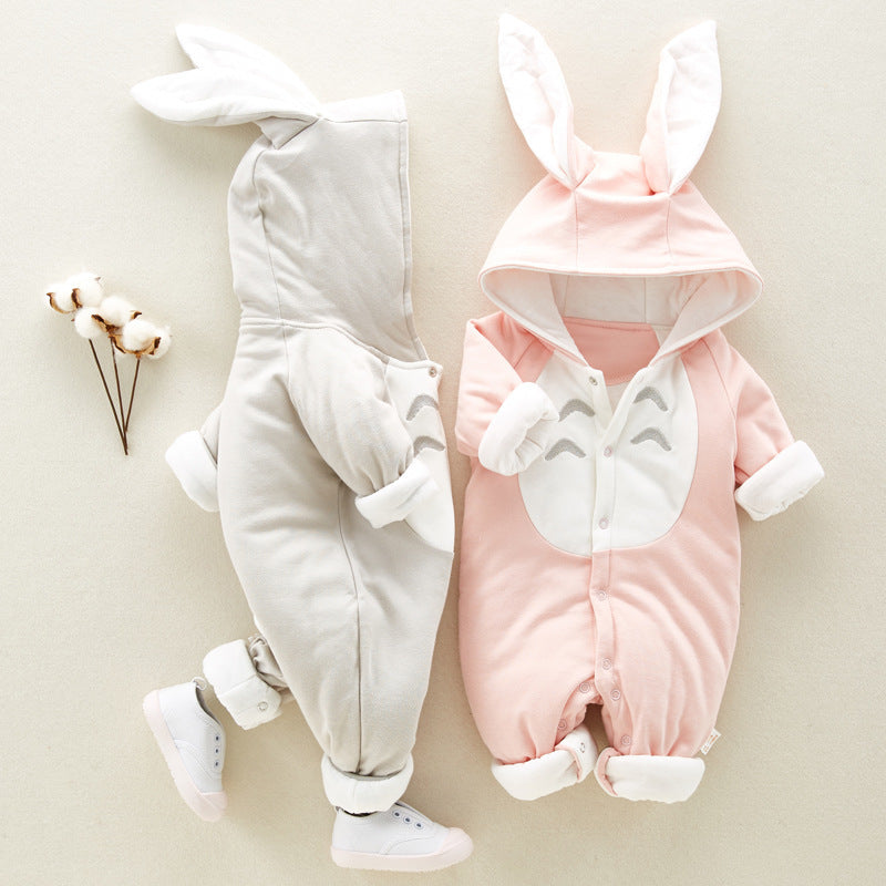 The new cotton padded cotton baby romper thickened chinchilla hooded