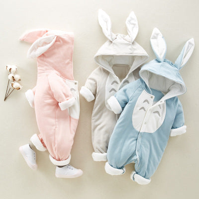 The new cotton padded cotton baby romper thickened chinchilla hooded