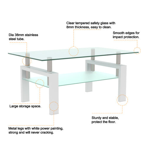 White Coffee Table, Clear Coffee Table, Modern Side Center Tables For