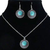 Retro Antique Turquoise Pendant Necklace & Earrings Set