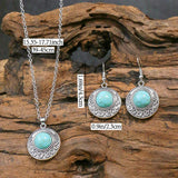 Retro Antique Turquoise Pendant Necklace & Earrings Set