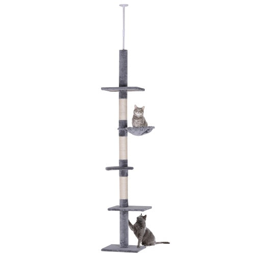 9 Foot Adjustable Height Floor To Ceiling Vertical Cat Tree - Grey And