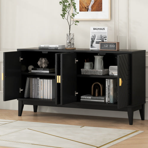 4-door Sideboard Storage Cabinet For Living And Dining Room, Two Large