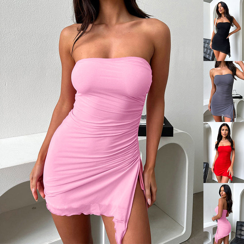 Y2K Tube-top Split Dress Summer Ins Fashion Backless Short Dresses For