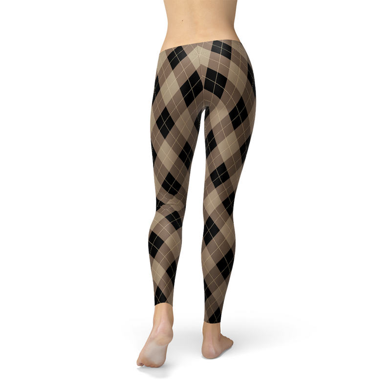 Womens Beige Brown Argyle Leggings